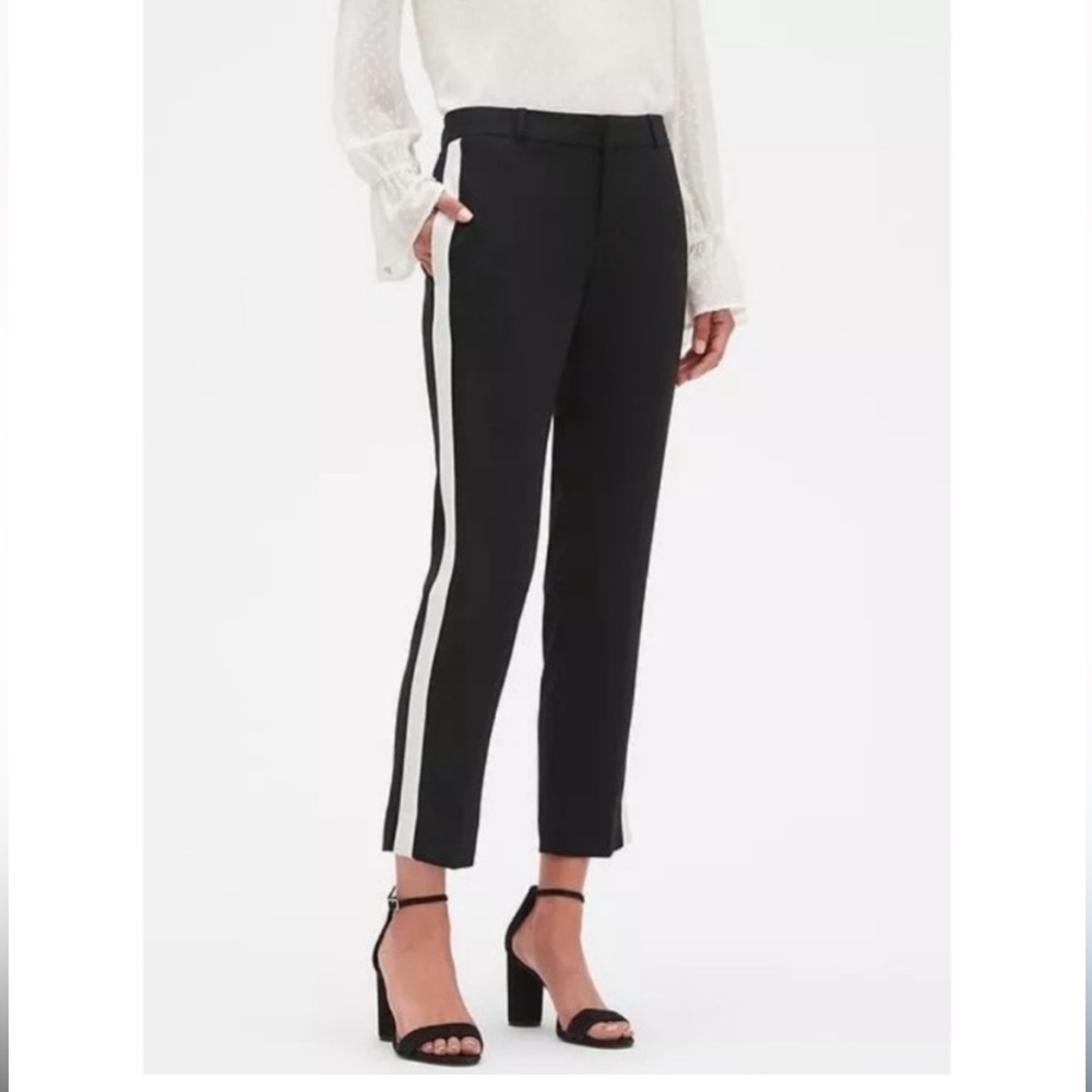 Banana Republic Avery Side Stripe Ankle Pants pant black size 6 mid rise
